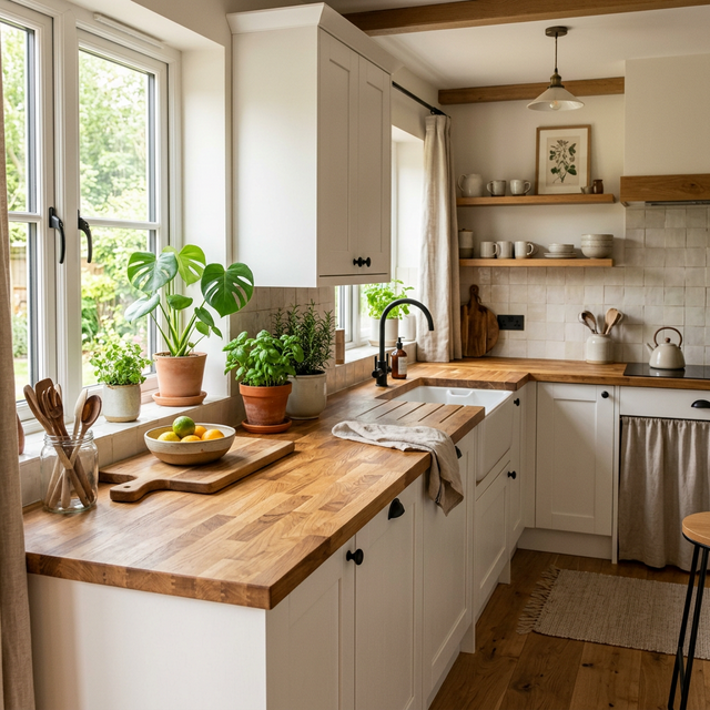 Köök sõrmjätkatud tammepuidust kilbiga