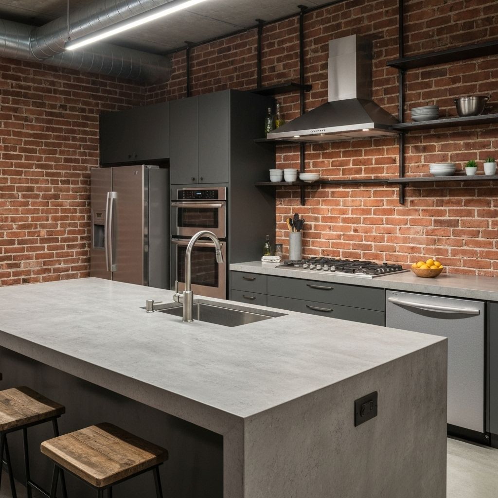 Industriaalse stiili köök Technistone kvartsist töötasapinnaga