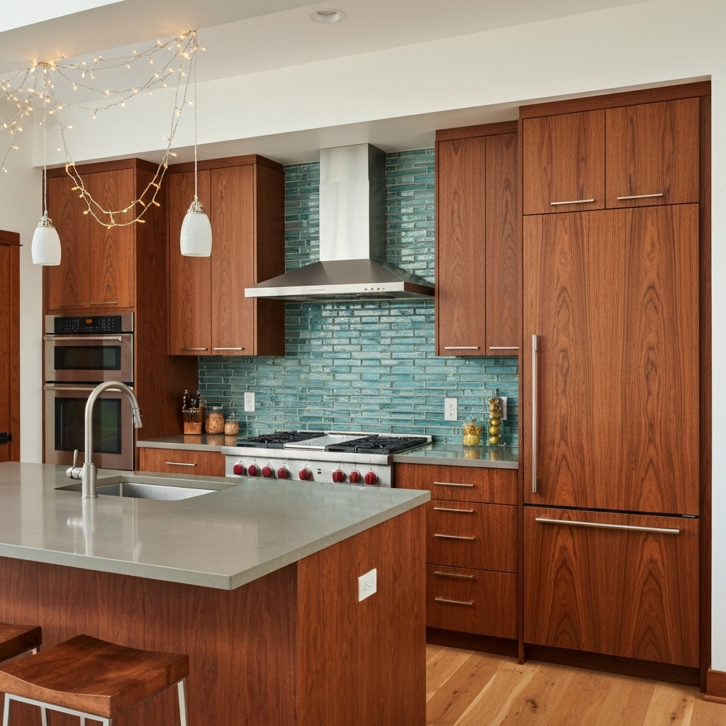 Kaasaegne köök dekoratiivspoonist esipaneelidega